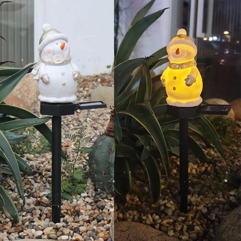 Χριστουγεννιάτικο Ηλιακό Φωτιστικό Χιονάνθρωπος Landscape Lawn Light Ground Stake Resin Lamp για Χριστουγεννιάτικη διακόσμηση γκαζόν εξωτερικού χώρου