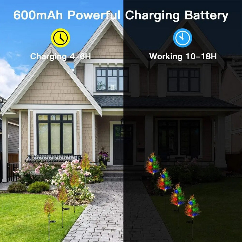 Ar saules enerģiju darbināmas āra gaismas, zāle, ciprese, koki, lampa dārzam, zālienam, ainavai, brīvdienu gaismas festivālam kāzu Ziemassvētki