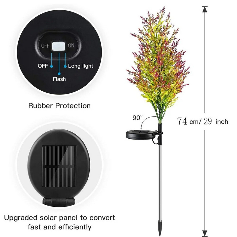 Ar saules enerģiju darbināmas āra gaismas, zāle, ciprese, koki, lampa dārzam, zālienam, ainavai, brīvdienu gaismas festivālam kāzu Ziemassvētki