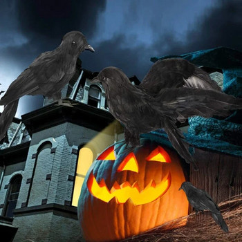 1PC Симулация Черна врана животински модел Изкуствена врана Черна птица Гарван Реквизит Ужас Страшни декорации за Хелоуин Парти консумативи