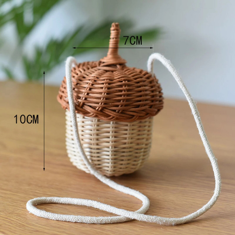 Pinecone rotangpalmas soma Vintage stila mājas dekoratīvā rotangpalmas plecu soma Austa soma maziem bērniem Rokassomu foto aksesuāri dāvana