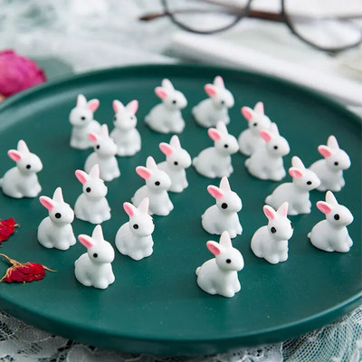 10/20/50PCS Миниатюрни зайчета от смола Миниатюрни фигурки 3D малък бял заек Орнамент Микро пейзаж Декорация на куклена къща Направи си сам Занаяти