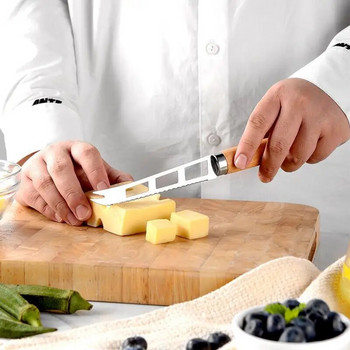 Кухненски нож за сирене от неръждаема стомана Нож за торта и пица Нож за хляб, сирене, масло с връх на вилица Резачка за сирене Кухненски инструменти