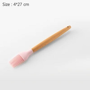 Virtuvės reikmenys Kepimo įrankiai Kietas virtuvės reikmenų rinkinys Medinė rankena su laikymo kibiru Rožinis silikoninis virtuvės reikmenų rinkinys 11 dalių