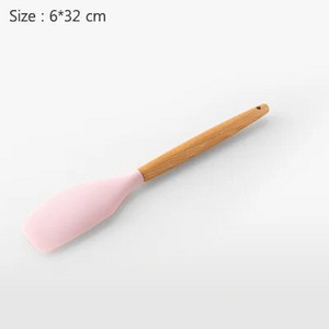 Virtuvės reikmenys Kepimo įrankiai Kietas virtuvės reikmenų rinkinys Medinė rankena su laikymo kibiru Rožinis silikoninis virtuvės reikmenų rinkinys 11 dalių