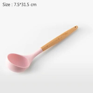 Virtuvės reikmenys Kepimo įrankiai Kietas virtuvės reikmenų rinkinys Medinė rankena su laikymo kibiru Rožinis silikoninis virtuvės reikmenų rinkinys 11 dalių