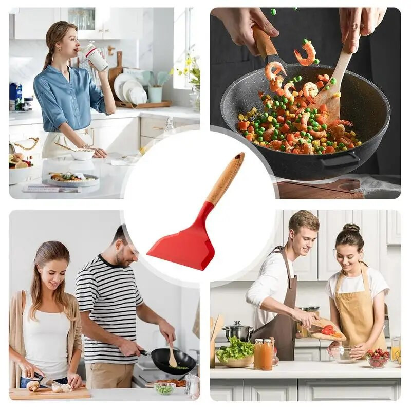 Silikoonist spaatliga Turner mittenakkuv silikoonist laia suuga praadimislabidas puidust käepidemega Köögividinad Kuumakindlad spaatlid