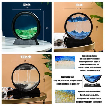 3D движещо се пясъчно изкуство Кръгъл течен пясъчен часовник Течаща пясъчна картина Пясъчен пейзаж Движение Дисплей Живопис с плаващи пясъци Подаръци за домашен декор