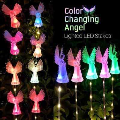 1/2 τεμ. Solar Angel Stake Lights Ηλιακά φώτα γκαζόν Φωτιστικό κήπου εξωτερικού χώρου Οριζόντιο ντεκόρ Φως αλλαγής χρώματος για μονοπάτι βεράντας αυλής