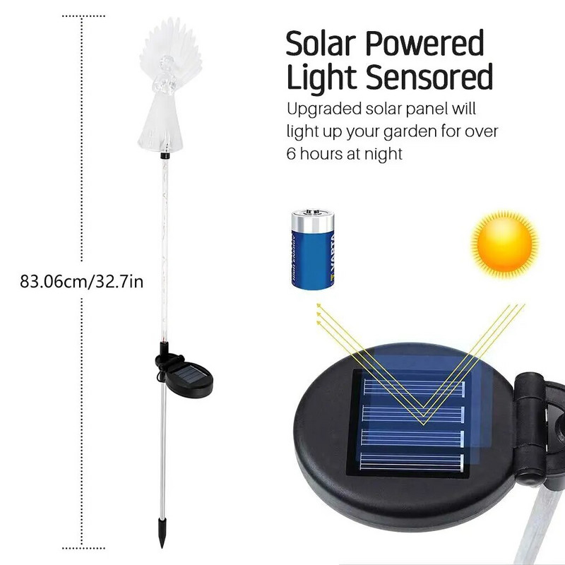 1/2 gab Solar Angel Stake Lights Saules zāliena gaismas Āra dārza Lampas Ainavas Dekors Krāsas Mainīga Gaisma pagalma Pato Pathway