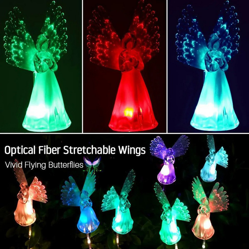 1/2 gab Solar Angel Stake Lights Saules zāliena gaismas Āra dārza Lampas Ainavas Dekors Krāsas Mainīga Gaisma pagalma Pato Pathway