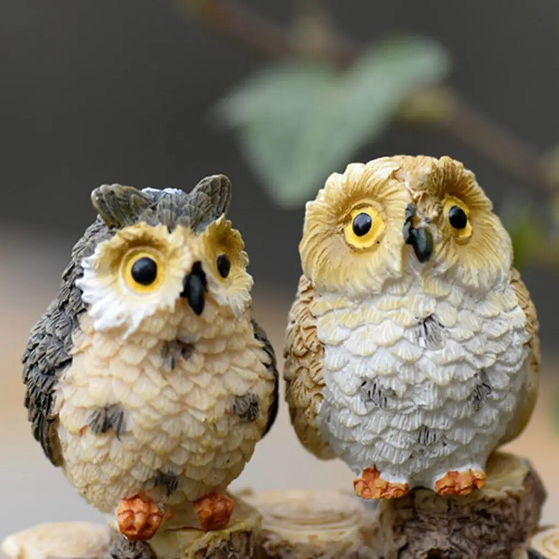 2gab Mākslīgo sveķu pūce Mini jaukas dzīvnieku figūriņas multfilma Miniatūra leļļu namiņa mikro ainavas dekorēšana nejauša krāsa