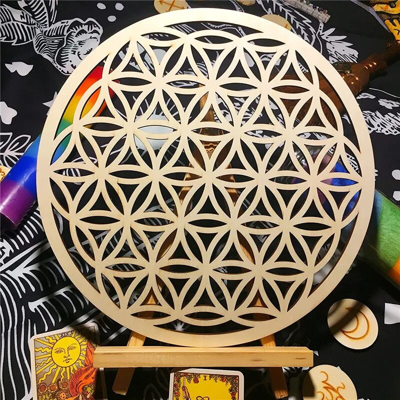 Gyvybės gėlė Mediniai amatai Šventos geometrijos čakra Sienų Menas Dekoras Joga/Meditacija Dvasinis namų dekoras Krištolinės medienos tinklelio plokštės
