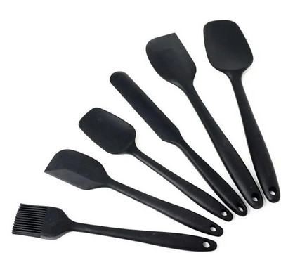 Silikona lāpstiņu komplekts, 6 daļīgs, nepiedegošs, karstumizturīgs gumijas lāpstiņas karotes virtuves rīki cepšanai ar nerūsējošā tērauda serdi