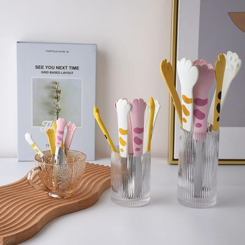 Silikona karstumizturīgas virtuves pārtikas skavas Pretpiedeguma skavas Kaķu spīļu šinas virtuves pārtika Silikona rīki Bērnu ēdināšanas palīglīdzeklis