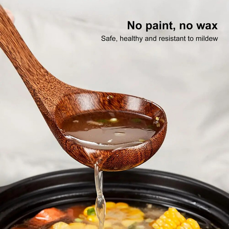 Hosszú nyelű, ergonomikus rizskanál esztergályos fa praktikus, finom textúrájú rizskanál otthoni főzéshez