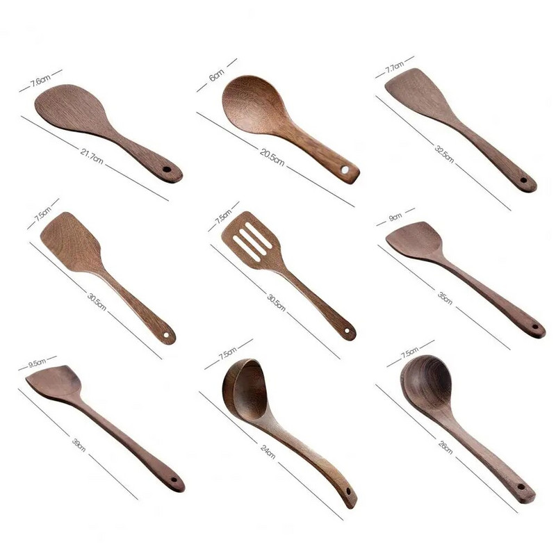 Hosszú nyelű, ergonomikus rizskanál esztergályos fa praktikus, finom textúrájú rizskanál otthoni főzéshez