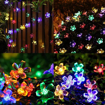 Ηλιακό Φωτιστικό Κήπου 5m 7m 12m Ροδάκινο Λουλούδι Ηλιακό Φωτιστικό Power LED String Fairy Lights Γιρλάντες Διακόσμηση Χριστουγεννιάτικου Δέντρου για Εξωτερικό χώρο