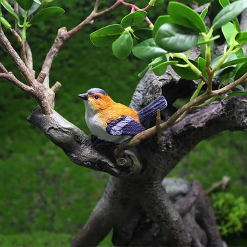 Многоцветни миниатюрни фигурки на птици Смесени размери Градински орнамент Симулация Модел на врабче Бонсай Смола за украса