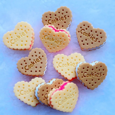 10 τμχ Νέα Hybrid Simulation Heart Biscuit Resin Flatback Cabochon Scrapbook Kawaii Embellishments Αξεσουάρ J28