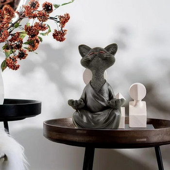 Διαλογισμός Γλυπτική Γάτα Διακόσμηση Κήπου Ρητίνη Γιόγκα Sitting Zen Cat Στολίδι σπιτιού Εξωτερικός κήπος Διακοσμήσεις κήπου σπιτιού