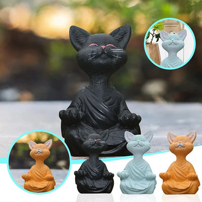 Meditáció Macska Szobor Kert Dekoráció Gyanta Jóga Ülő Zen Cat Otthon Dísz Szabadtéri Kert Otthon Kerti díszek