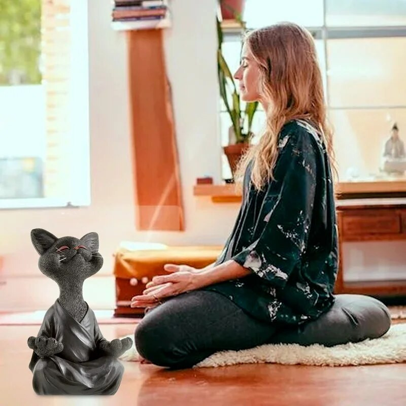 Meditacija Katė Skulptūra Sodo apdaila Derva Joga Sėdintis Zen Cat Namų Ornamentas Lauko Sodas Namų Sodo dekoracijos