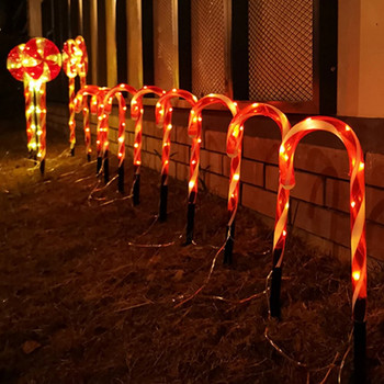 5PCS Соларни коледни бонбонени лампички Външни водоустойчиви светлини за Коледа Маркер за бонбонени светлини Градинска декорация