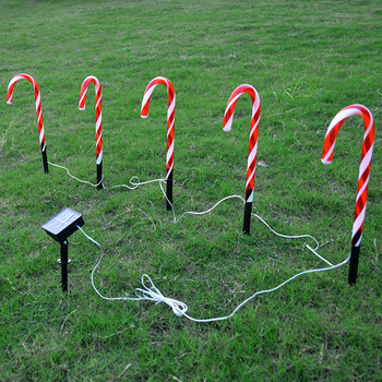 5PCS Соларни коледни бонбонени лампички Външни водоустойчиви светлини за Коледа Маркер за бонбонени светлини Градинска декорация