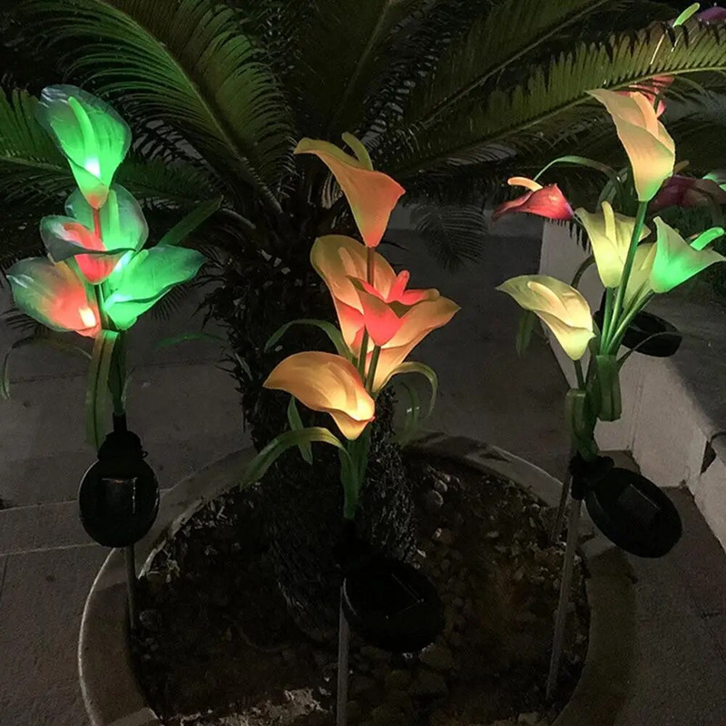 LED saules gaisma Calla Lily laterna dārza zāliena ainavas spraudņa lampa āra zāles celiņa ielu dekorēšanai