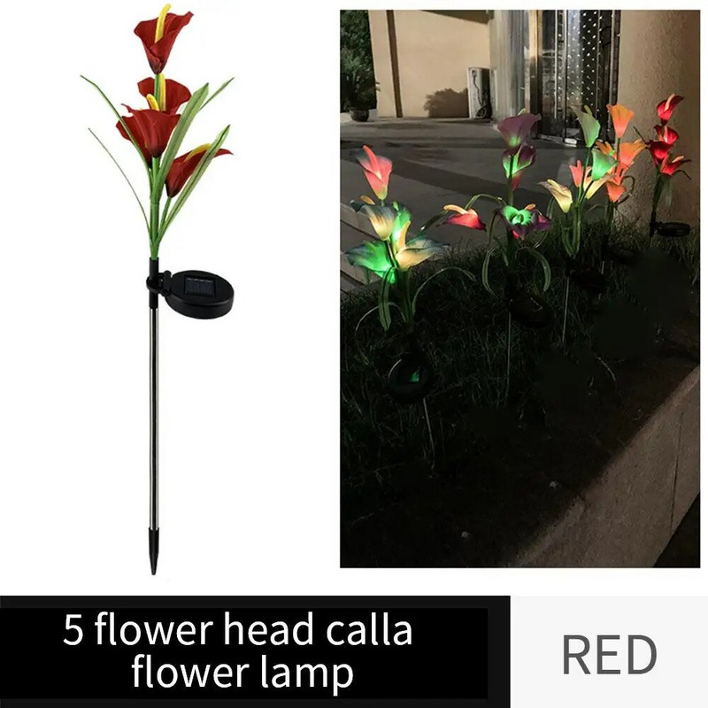 LED saules gaisma Calla Lily laterna dārza zāliena ainavas spraudņa lampa āra zāles celiņa ielu dekorēšanai