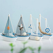 1gab Mini Vidusjūras stila jūras jūrniecības koka zila buru laiva Koka amatniecība Jūras rotājumi ballīšu telpas mājas dekorēšana