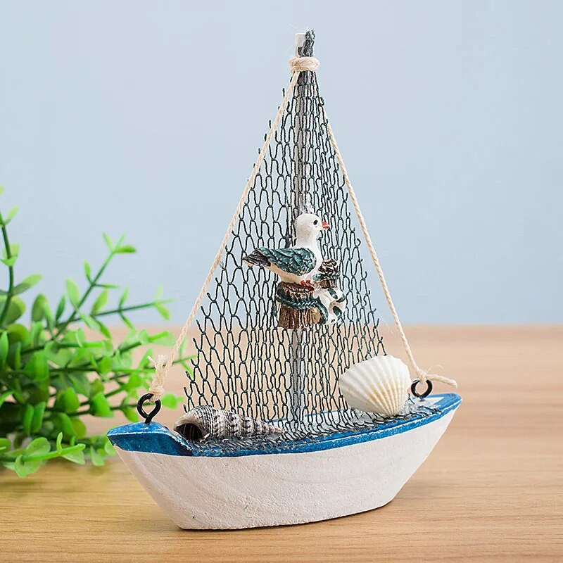 1gab Mini Vidusjūras stila jūras jūrniecības koka zila buru laiva Koka amatniecība Jūras rotājumi ballīšu telpas mājas dekorēšana