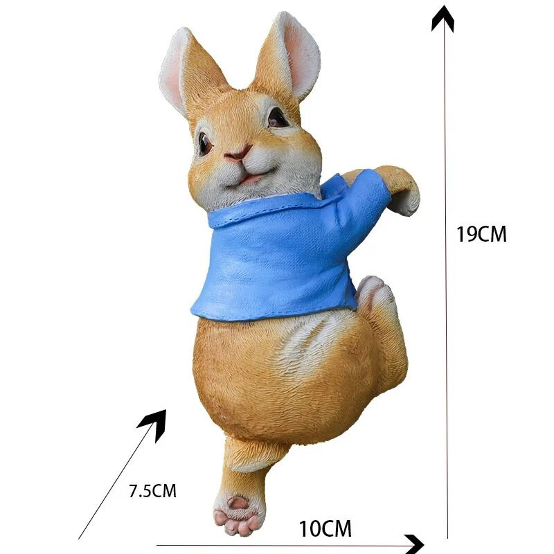 Smieklīga truša statuja burvīga zaķa skulptūra, sveķu dzīvnieka figūriņa, dekoratīvs ornaments āra pasaku dārza iekšpagalma kokam