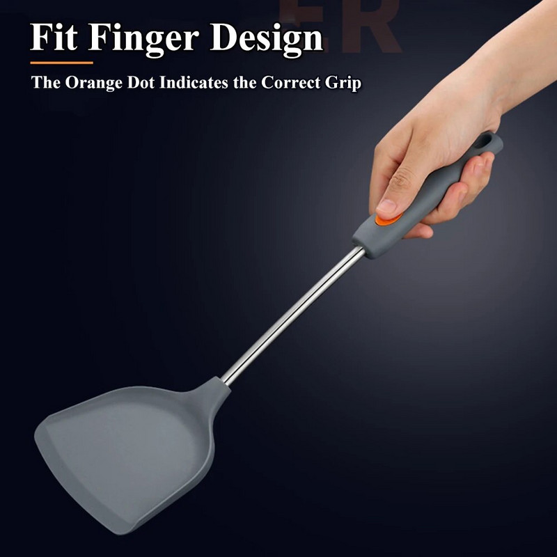 Silikona lāpstiņa Nepiedegoša lāpstiņa karstumam droša mājsaimniecības lāpstiņa gatavošanas caurduris zupas karote Virtuves piederumi, lai nesāpētu katlu