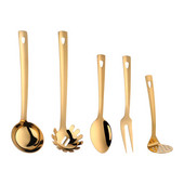 1 bucată lingură lungă de supă din oțel inoxidabil ustensile de gătit, metal auriu, șlefuitor, strecurătoare, oală pentru tort, lopată, spatulă, ustensile de bucătărie