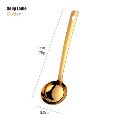 1 bucată lingură lungă de supă din oțel inoxidabil ustensile de gătit, metal auriu, șlefuitor, strecurătoare, oală pentru tort, lopată, spatulă, ustensile de bucătărie