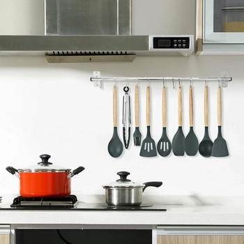 Νέο Σετ Σκεύη Σιλικόνης Σπάτουλα Φτυάρι Κουτάλι Σούπας με Ξύλινη Λαβή Ειδικό Σετ Κουζίνας Εργαλεία Μαγειρικής Σχεδίασης ανθεκτικό στη θερμότητα