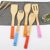 5gab/komplektā bambusa lāpstiņu komplekts pārtikas kvalitātes Easy Grip, garš rokturis, nepiedegošs karstumizturīgs gatavošanas lāpstiņu komplekts virtuvei