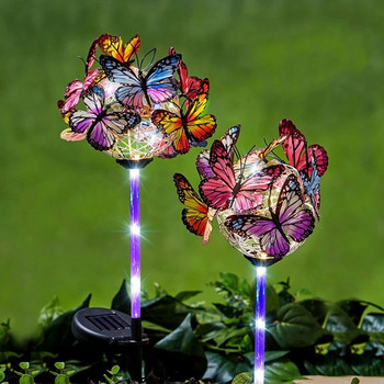 2в1 Слънчеви градински светодиодни светлини Декорации с топки Пеперуди Външни лампи за морава Слънчеви пейзажни пътеки Коледна сватбена украса