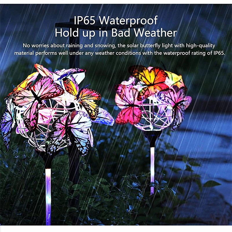 2in1 Saules dārza LED gaismas bumbu tauriņu rotājumi āra zāliena lampas Saules ainavu celiņš Ziemassvētku kāzu dekors