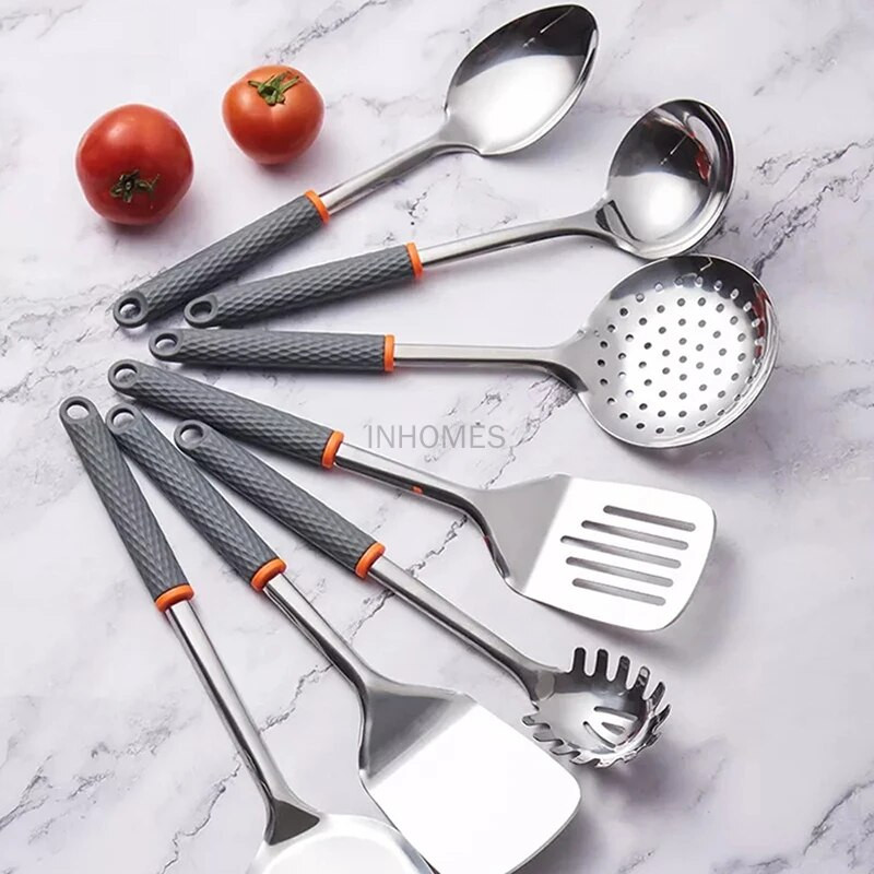 Nerūsējošā tērauda lāpstiņa karote skimmera caurduris lāpsta olu putotājs picas griešanas piederumu komplekts silikona gatavošanas rīki virtuves piederumu komplekts