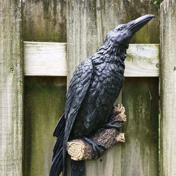 Фалшива статуя на гарван от смола, птица, врана, скулптура, врани на открито, Хелоуин декор, креативен за градина, двор, декорация на животни