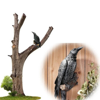 Fake Raven Resin Statue Bird Crow Sculpture Corows Outdoor Decor Halloween Decor Creative for Garden Courtyard Animal Decoration