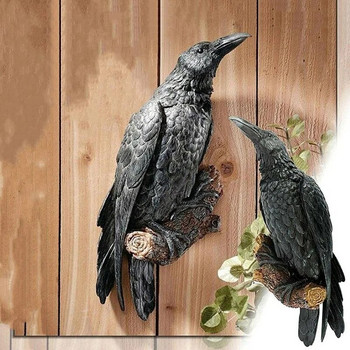 Fake Raven Resin Statue Bird Crow Sculpture Corows Outdoor Decor Halloween Decor Creative for Garden Courtyard Animal Decoration