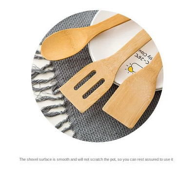 Bambusz spatula tapadásmentes serpenyő három részes öltöny speciális bambusz lapát Bambusz spatula leves kanál főző hosszú nyelű konyhai edények
