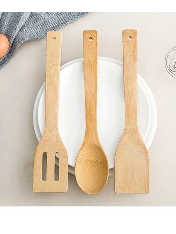 Bambusz spatula tapadásmentes serpenyő három részes öltöny speciális bambusz lapát Bambusz spatula leves kanál főző hosszú nyelű konyhai edények