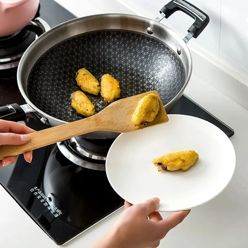 Bambusz spatula tapadásmentes serpenyő három részes öltöny speciális bambusz lapát Bambusz spatula leves kanál főző hosszú nyelű konyhai edények