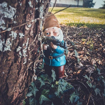 Αστεία Ρητίνη Άγαλμα Gnome που κρατά ένα χαριτωμένο ειδώλιο νάνου όπλου στο σπίτι Επιτραπέζια χειροτεχνία Στολίδι κήπου γκαζόν σε γλάστρες Γλυπτική διακόσμηση