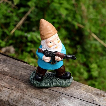 Αστεία Ρητίνη Άγαλμα Gnome που κρατά ένα χαριτωμένο ειδώλιο νάνου όπλου στο σπίτι Επιτραπέζια χειροτεχνία Στολίδι κήπου γκαζόν σε γλάστρες Γλυπτική διακόσμηση
